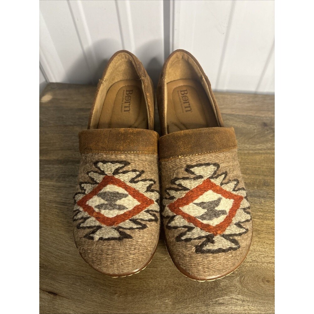 Born Bailie Clogs Leather And Woven Size 8 - Picture 2 of 8